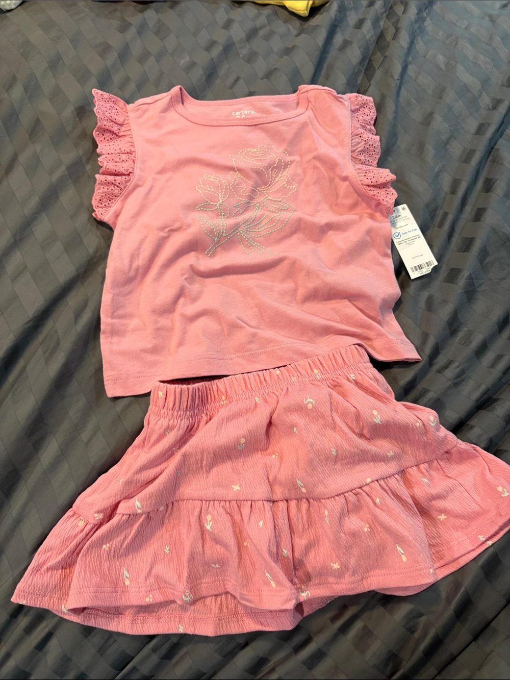 Carter's Pink Ruffle Sleeve Top & Tiered Skirt Set